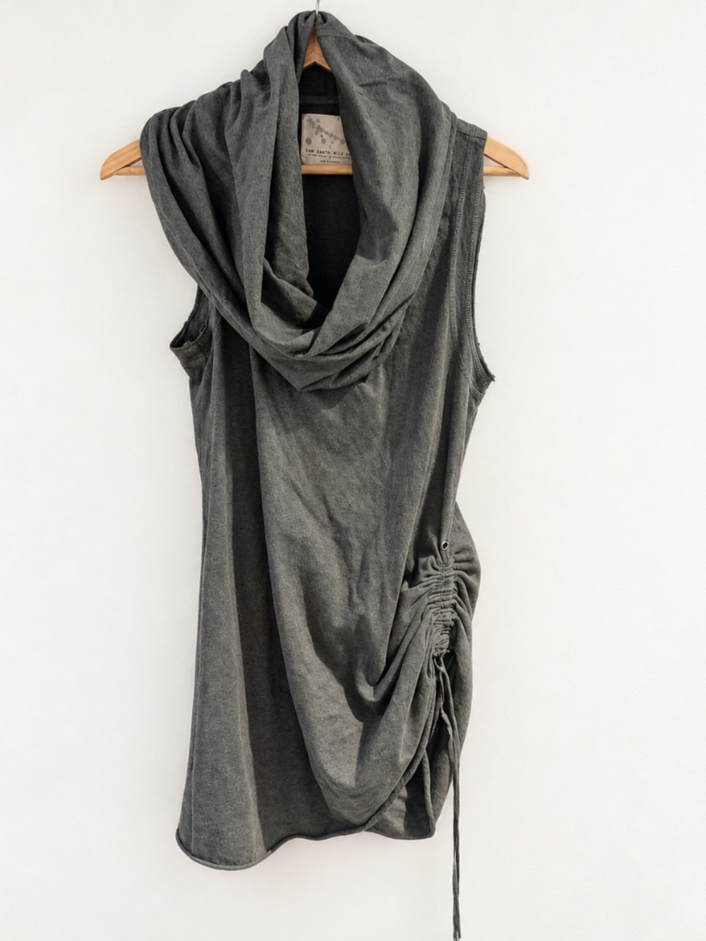 Raw Earth Wild Sky Gray Ruched Cowl-Neck Tunic